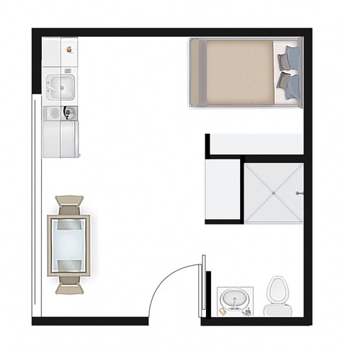 Floor plan for studio, 1 bath, 305 sqft